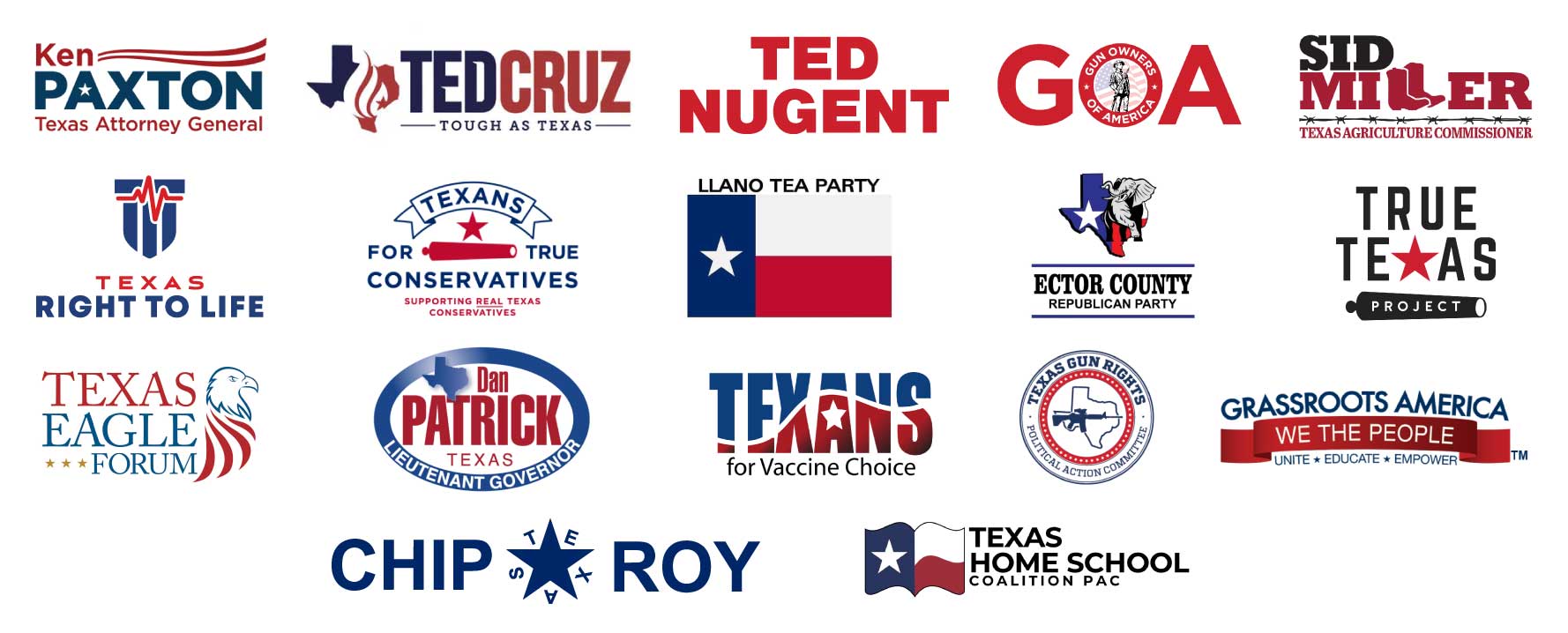 endorsed by ken paxton, grassroots america, gun owners of america, llano tea party, ector county republican party, and texans for true conservatives